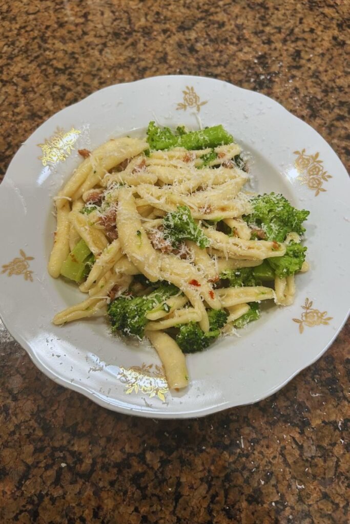 A freshly made plate of Pasta with Broccoli and Sausage.