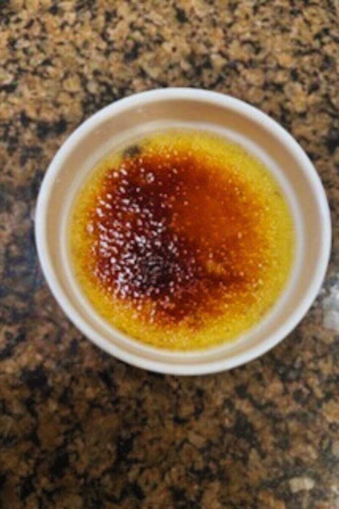 A close-up shot of vanilla crème brûlée I just made.