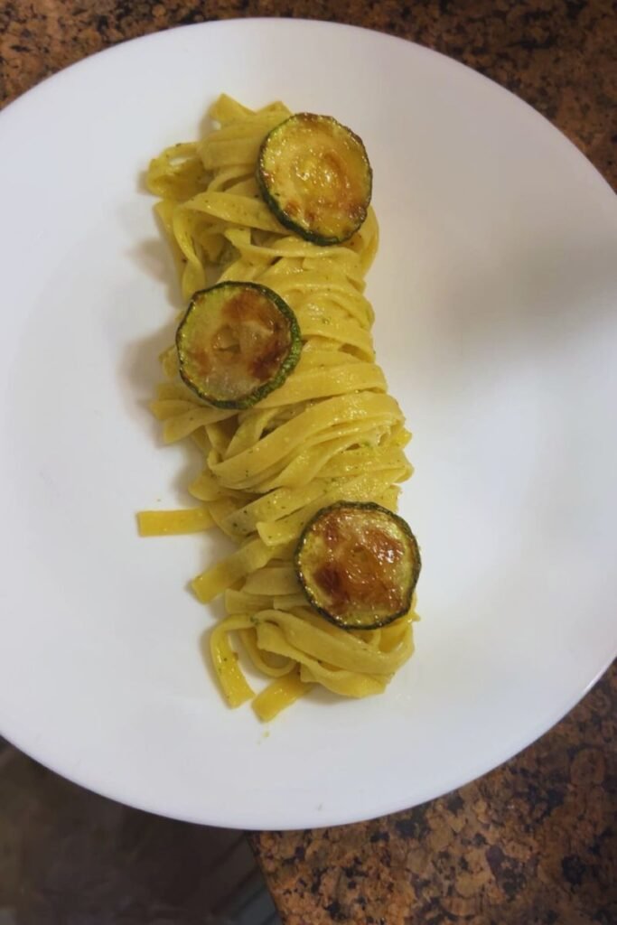A plate of Italian Zucchini Pasta, served as a quick and healthy weeknight dinner.