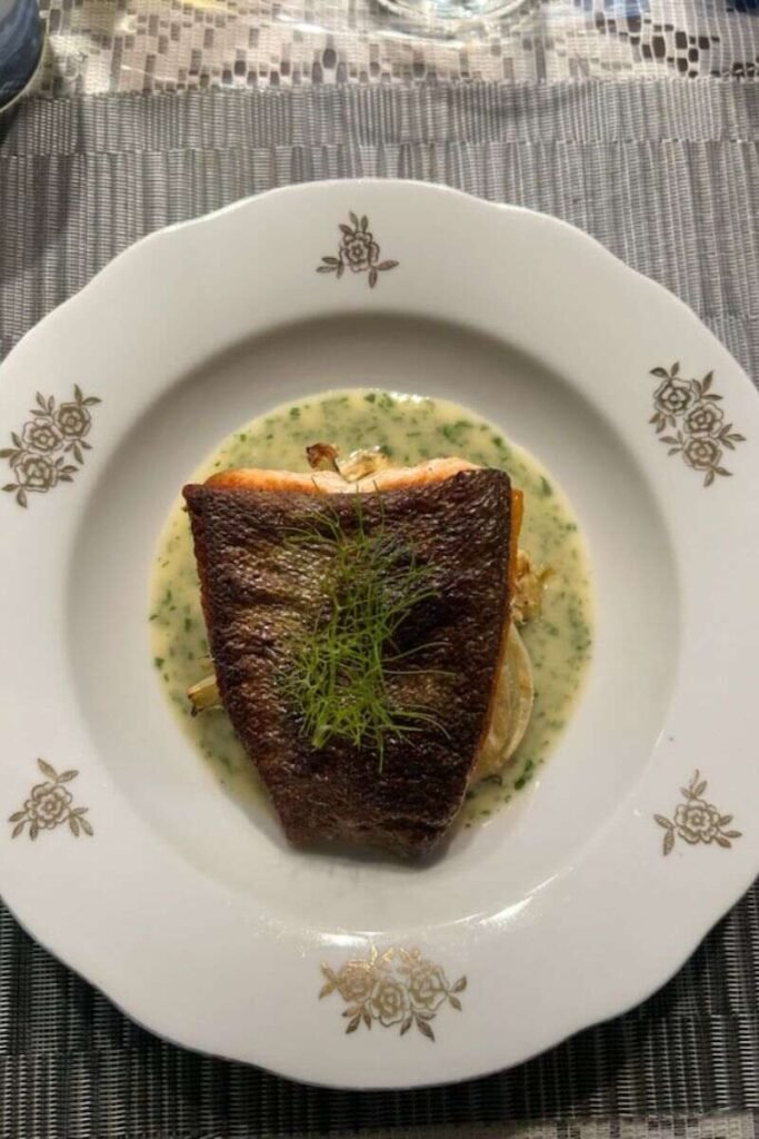 A just made Crispy Trout with Beurre Blanc & Roasted Fennel.