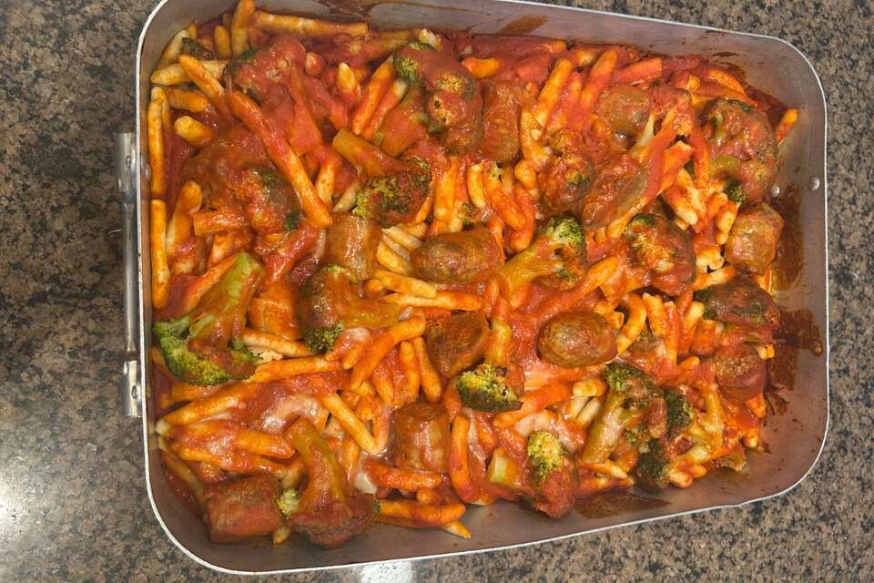 Lolli Pasta Siciliana al Forno in tray, and just out of the oven.