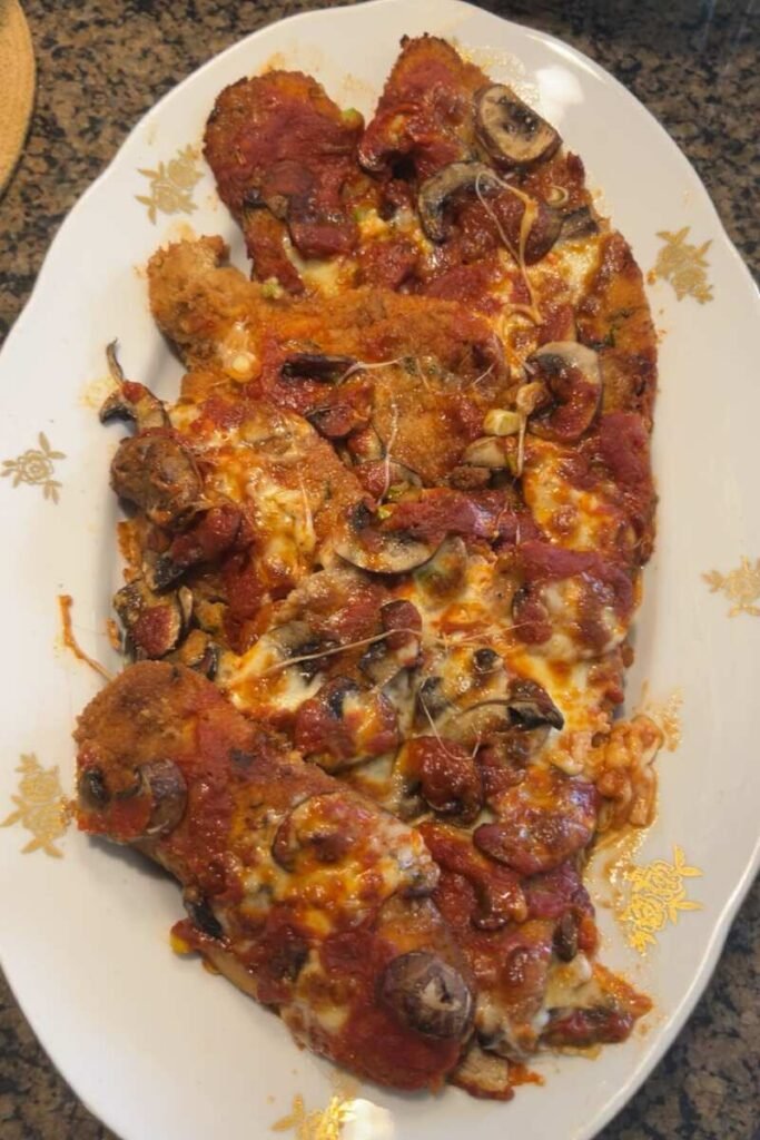 Chicken Parmesan with Mushrooms & Green Onions.