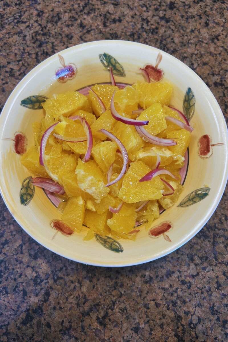 Traditional Sicilian Orange Salad on a plate.