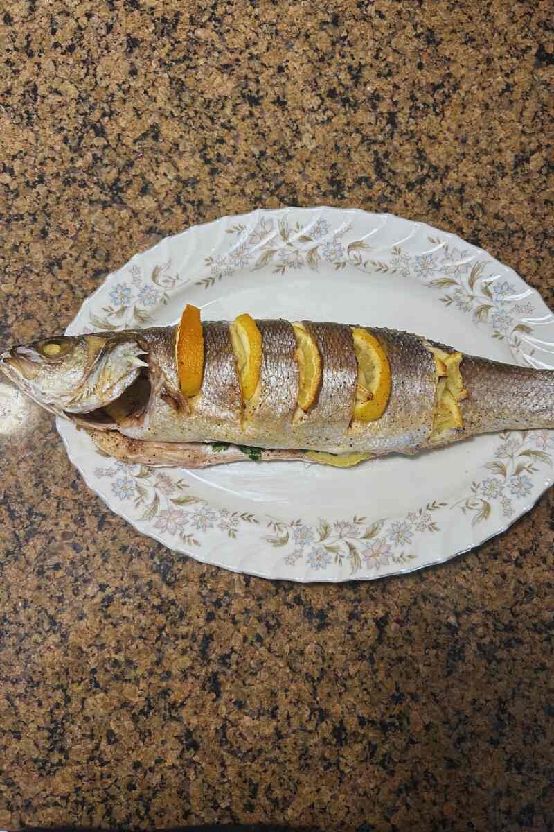 Whole Sea Bass with Lemon, Garlic & Parsley (Oven-Roasted)
